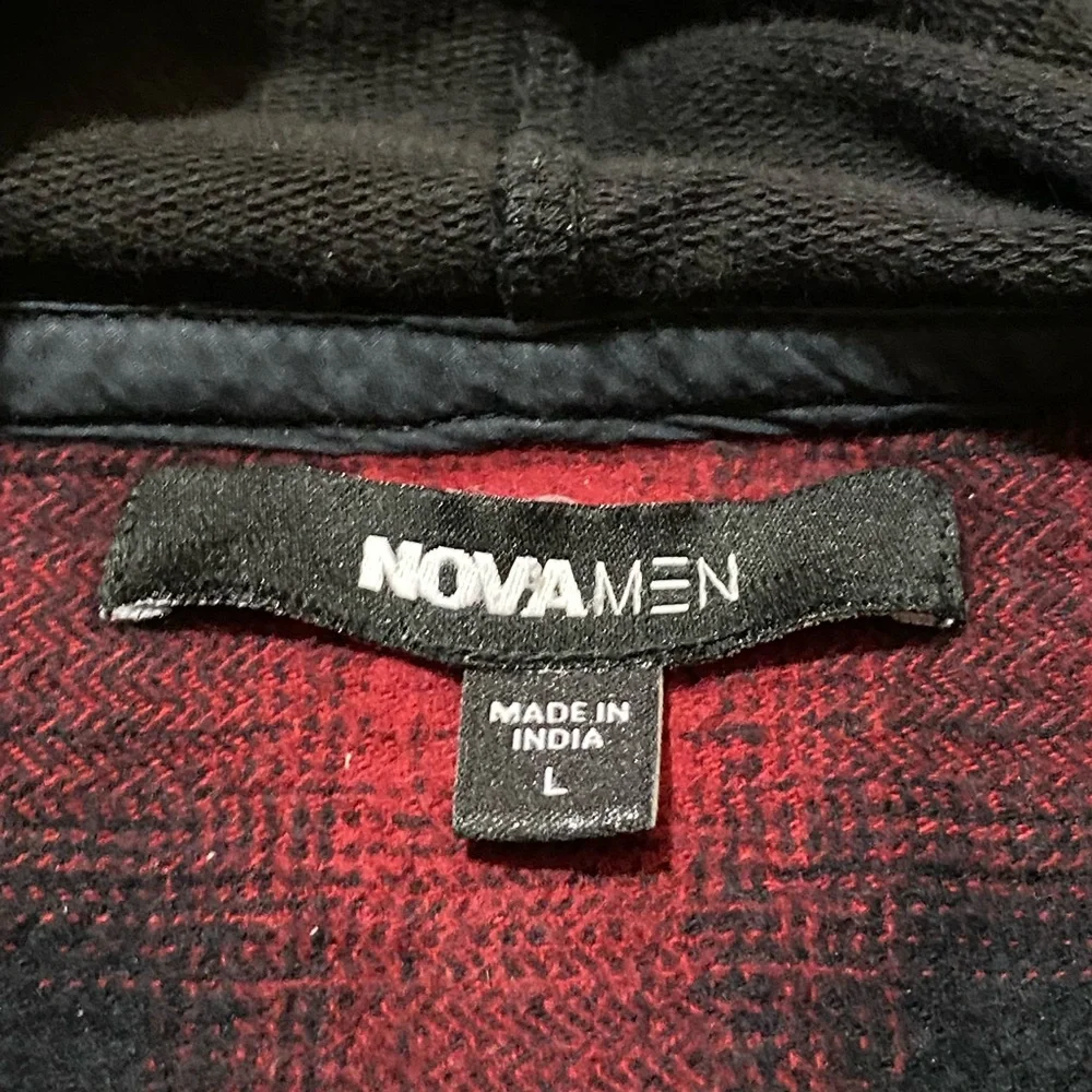 Red Buffalo Plaid Flannel Jacket Hooded Heavy Cotton L Camping Outdoor Grunge